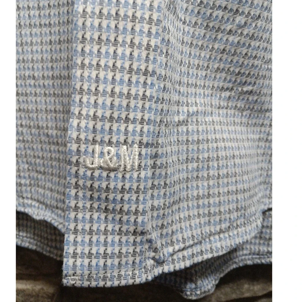Johnston & Murphy Tailored Fit Men's XL Button Down Shirt 100% Cotton Blue Plaid